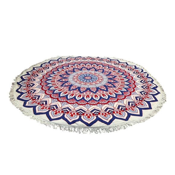NWT Swim by Cacique Lane Bryant Round Mandala Beach Towel – 61” Red White Blue F - Picture 1 of 3